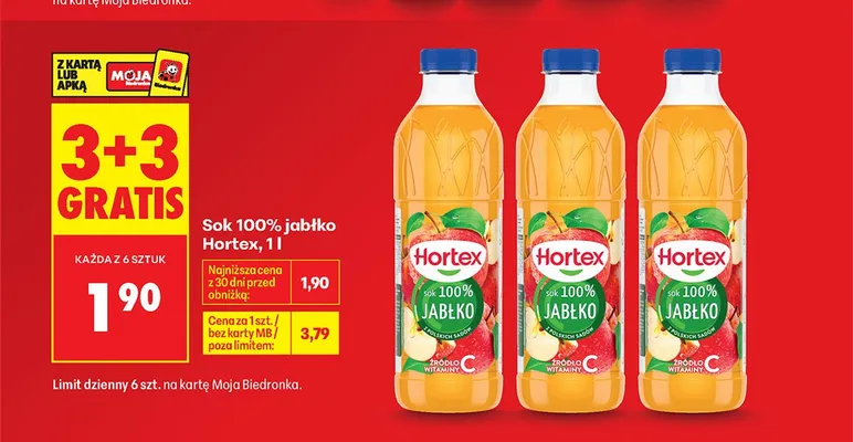 Sok 100% jabłko Hortex promocja w Biedronka