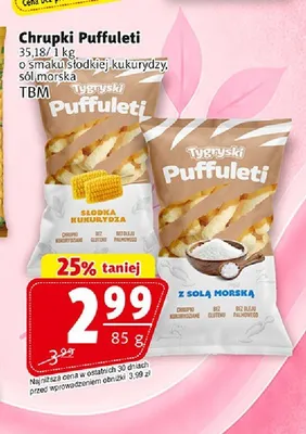 Chrupki kukurydziane z solą morską Tygryski Puffuleti Tbm promocja w Prim Market