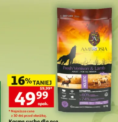 Karma sucha dla psa bezzbożowa Ambrosia promocja w Auchan
