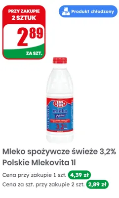 Mleko spożywcze świeże Polskie Mlekovita 3,2% promocja w Dino