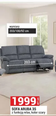 Sofa Aruba 3S z funkcją relax promocja w Merkury Market
