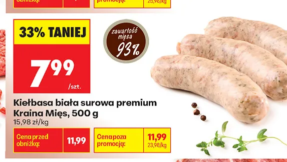 Kiełbasa biała surowa premium Kraina Mięs promocja w Biedronka