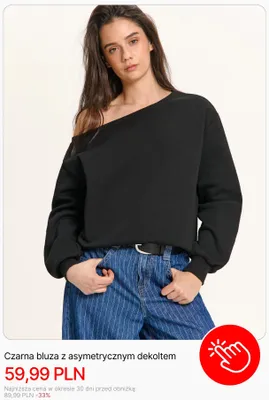 Bluza damska czarna z asymetrycznym dekoltem Cropp promocja w Cropp