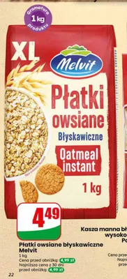 Płatki owsiane błyskawiczne Melvit promocja w Dino