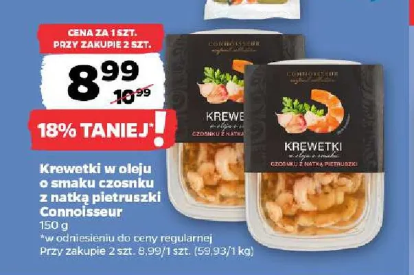 Krewetki w oleju o smaku czosnku z natką pietruszki Connoisseur promocja w Netto