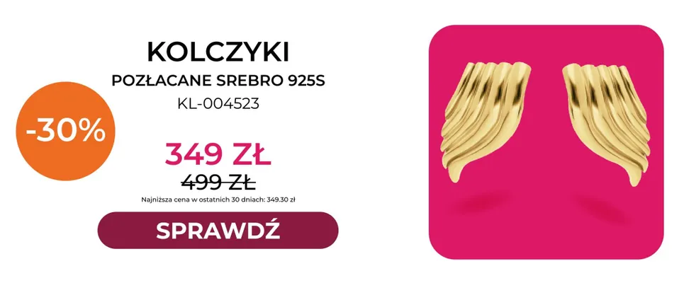 Kolczyki pozłacane srebro 925S KL-004523 Briju promocja w Briju