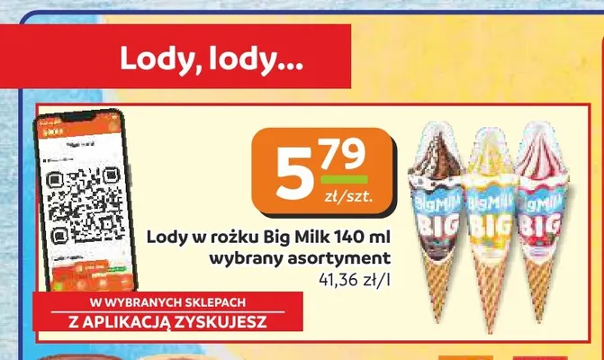 Lody w rożku Big Milk promocja w Gama