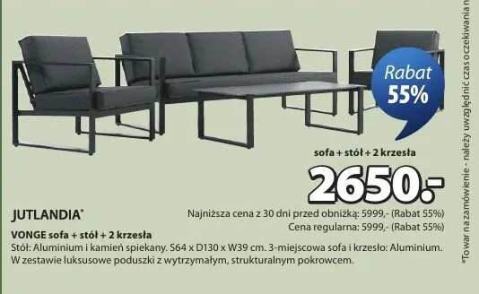 Vonge sofa + stół + 2 krzesła promocja w Jysk