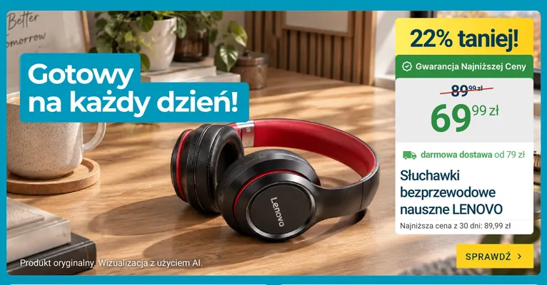 Słuchawki bezprzewodowe nauszne Lenovo promocja w ERLI