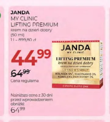 Krem do twarzy na dzień dobry Janda My Clinic Lifting Premium promocja w Drogerie Jawa