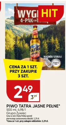 Piwo Tatra jasne pełne promocja w Chata Polska