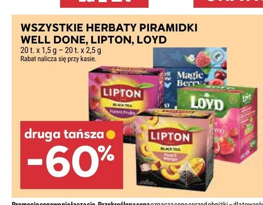 Herbaty piramidki Well Done, Lipton, Loyd promocja w Stokrotka