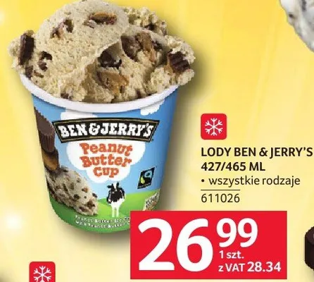 Lody Ben & Jerry's 427/465 ml promocja w Selgros