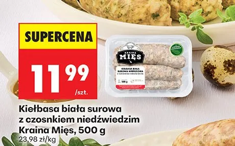 Kiełbasa biała surowa z czosnkiem niedźwiedzim promocja w Biedronka