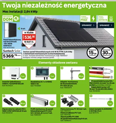 Zestaw paneli fotowoltaicznych 440W N-TYPE 2,64 kWp z elementami montażowymi na blachodachówkę Suntech Solar promocja w Leroy Merlin