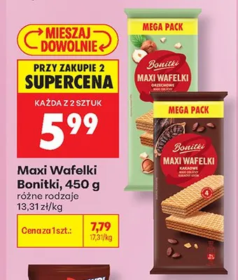 Wafelki Bonitki Maxi Wafelki orzechowe Mega Pack promocja w Biedronka