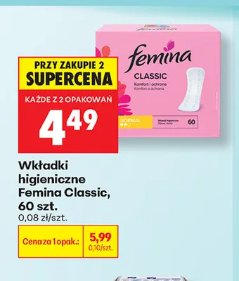 Wkładki higieniczne Femina Classic promocja w Biedronka