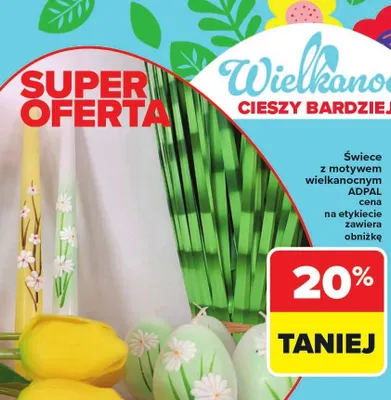 Świece z motywem wielkanocnym cena na etykiecie zawiera obniżkę promocja w Carrefour Market