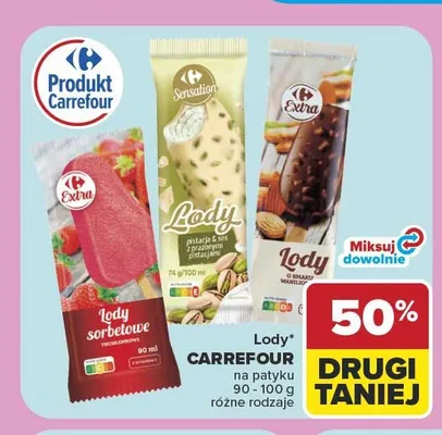 Lody sorbetowe truskawkowe Carrefour Extra promocja w Carrefour