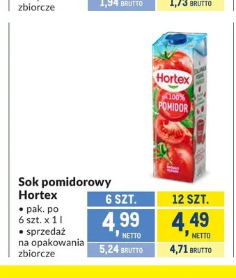 Sok pomidorowy Hortex 6-pak 1 l promocja w Makro