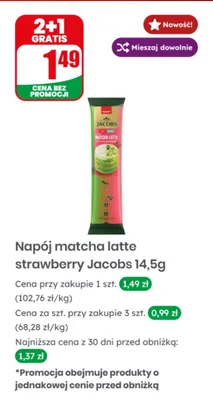 Napój matcha latte strawberry Jacobs promocja w Dino
