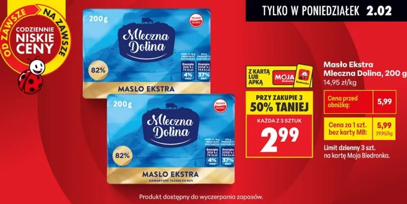 Masło Ekstra, 200 g promocja w Biedronka