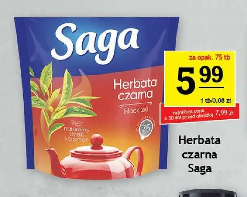 Herbata czarna Saga 75-pak promocja w Gram Market
