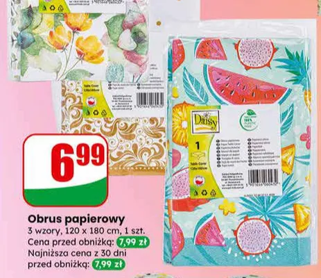 Obrus papierowy 3 wzory 120x180 cm promocja w Dino