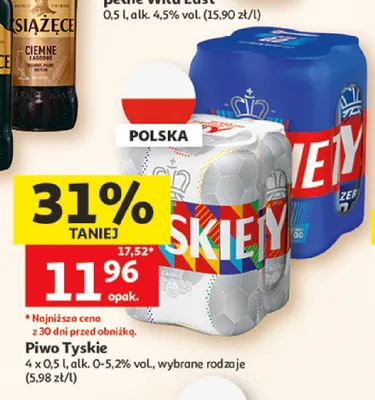 Piwo bezalkoholowe Tyskie Zero 4-pak promocja w Auchan
