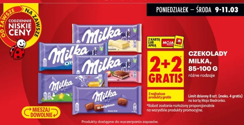 Czekolady różne rodzaje Milka promocja w Biedronka