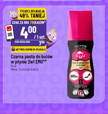 Czarna pasta do butów w płynie 2w1 Emu promocja w POLOmarket