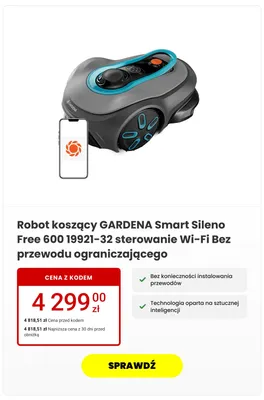 Robot koszący GARDENA Smart Sileno Free 600 promocja w Media Expert