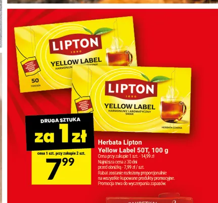 Herbata Lipton Yellow Label 50T promocja w Twój Market