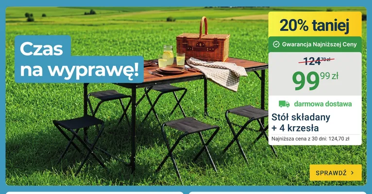 Zestaw stół składany + 4 krzesła promocja w ERLI