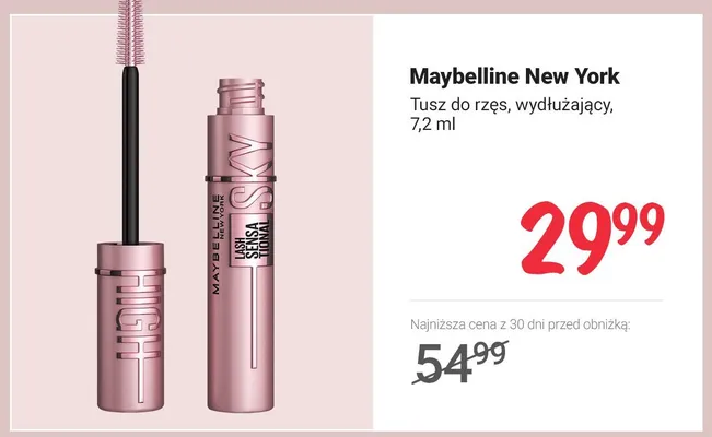 Tusz do rzęs Maybelline New York Lash Sensational Sky High wydłużający promocja w Rossmann