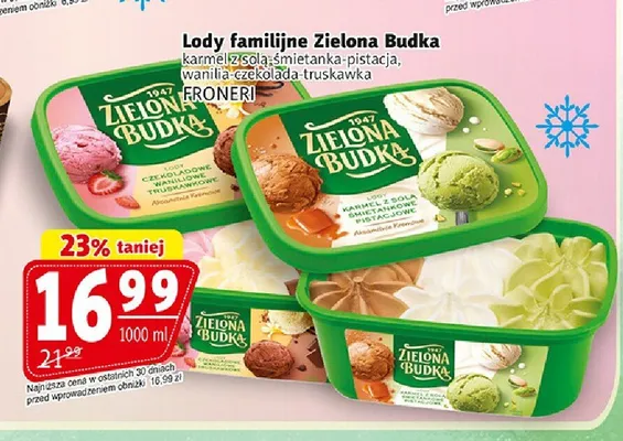 Lody familijne Zielona Budka czekoladowe waniliowe truskawkowe Froneri promocja w Prim Market