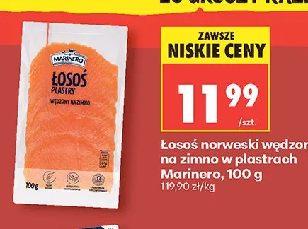 Łosoś norweski wędzony na zimno w plastrach Marinero promocja w Biedronka