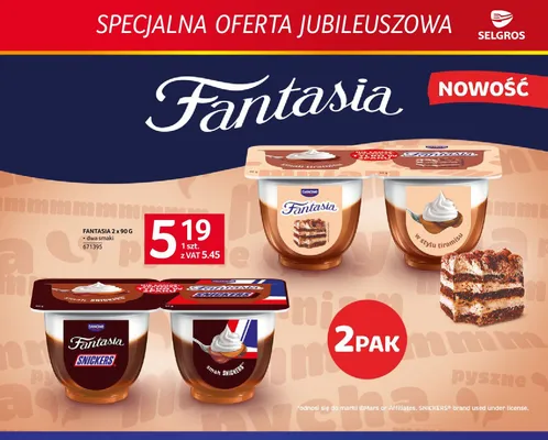 Jogurt Fantasia Snickers 2-pak promocja w Selgros