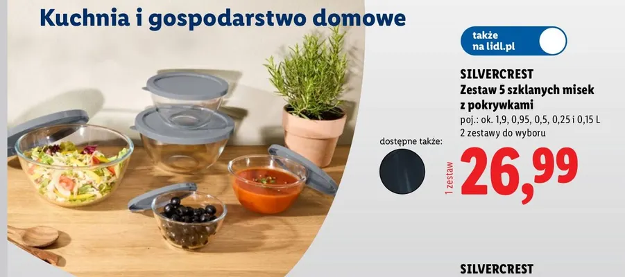 Zestaw 5 szklanych misek z pokrywkami Silvercrest promocja w Lidl