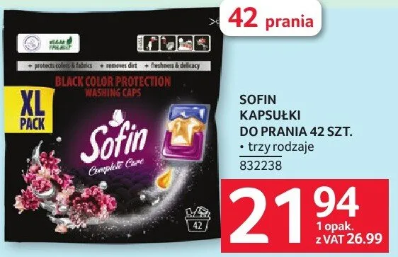 Kapsułki SOFIN KAPSUŁKI DO PRANIA 42 SZT. trzy rodzaje promocja w Selgros