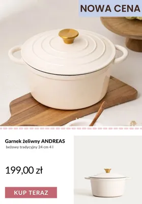 Garnek żeliwny Andreas beżowy tradycyjny 24 cm 4 l promocja w Homla