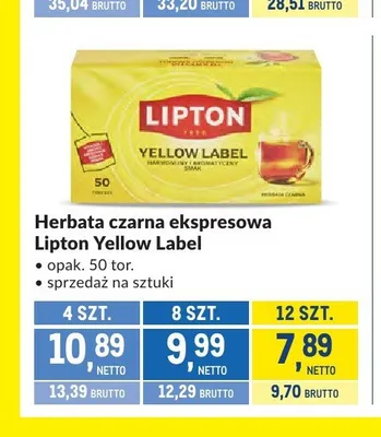 Herbata czarna ekspresowa Lipton Yellow Label 50-pak promocja w Makro