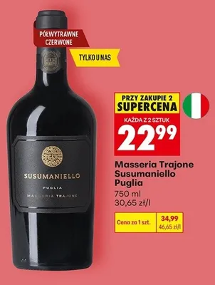 Wino Masseria Trajone Susumaniello Puglia promocja w Biedronka