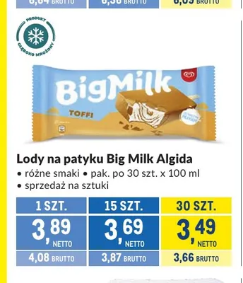 Lody na patyku Big Milk Algida promocja w Makro