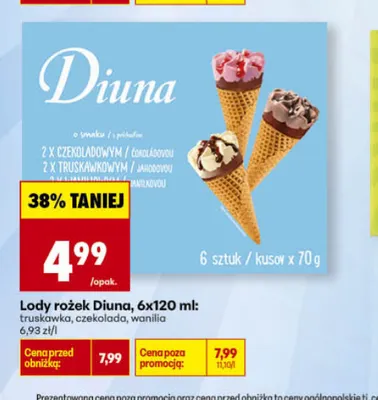 Lody rożek Diuna wanilia 6-pak promocja w Biedronka