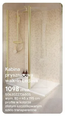 Kabina prysznicowa walk-in Ledava złoty szczotkowany szkło transparentne promocja w Castorama