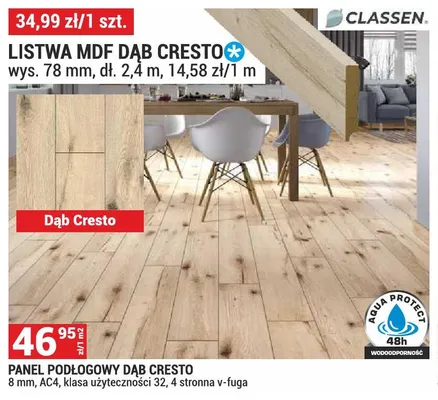 Listwa MDF Dąb Cresto Classen wys. 78mm dł. 2,4m promocja w Merkury Market