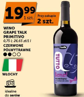 Wino Grape Talk Primitivo czerwone półwytrawne 0,75l promocja w ABC
