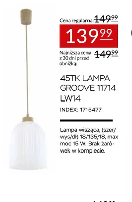 Lampa wisząca 45TK Groove 11714 LW14 promocja w Abra Meble