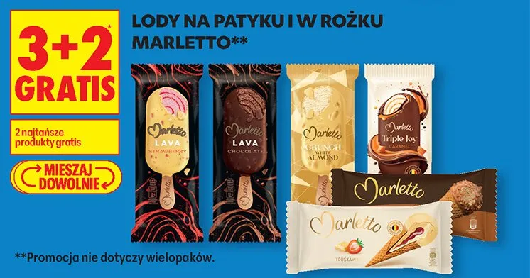 Lody na patyku i w rożku 3+2 GRATIS promocja w Biedronka
